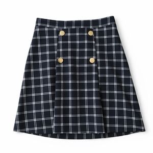 NY&Co Black White Plaid Skirt High Waisted Gold Buttons